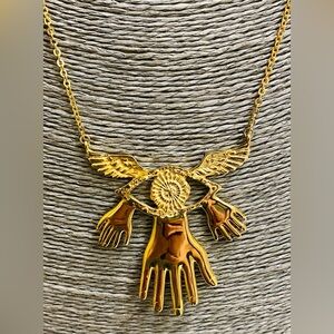 Sophie Simone Design 22k Gold plated Winged Eye and Hands Necklace